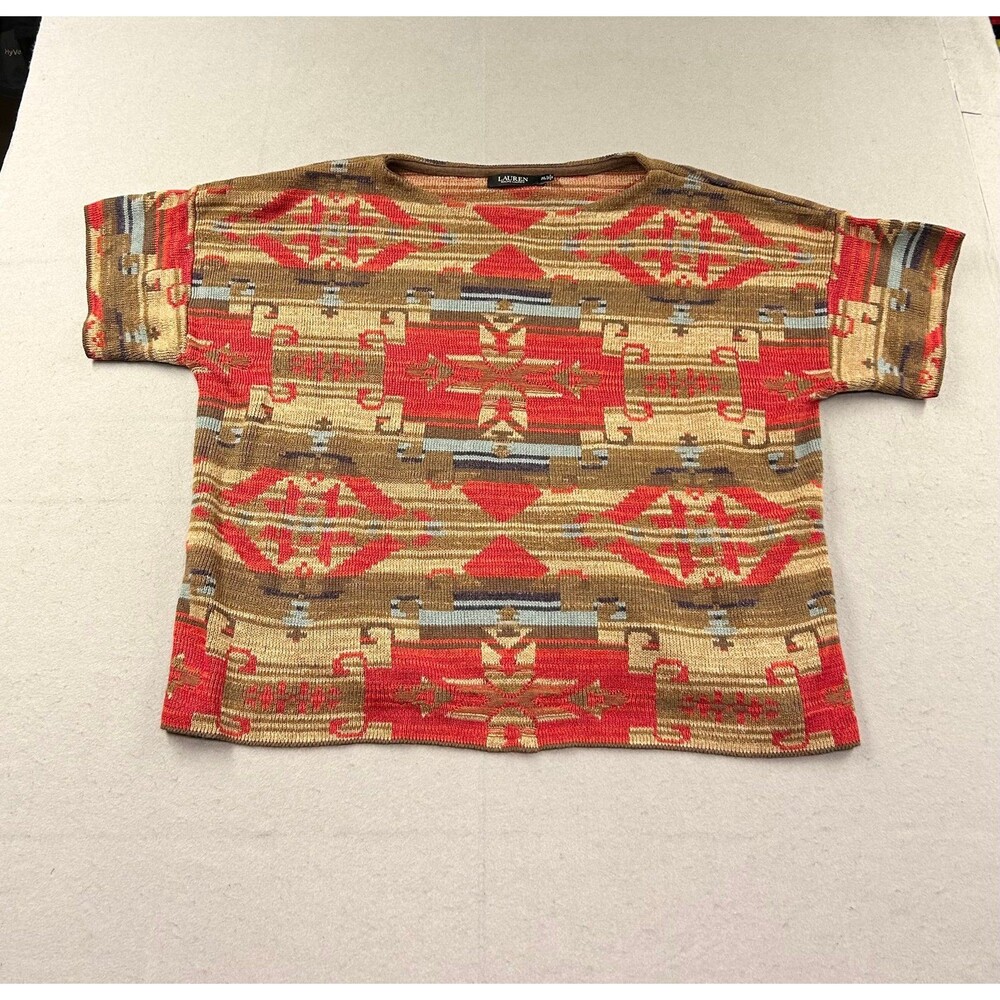 Ralph Lauren Women Wool Cotton Blend Aztec Style Sleeve Sweater 2x